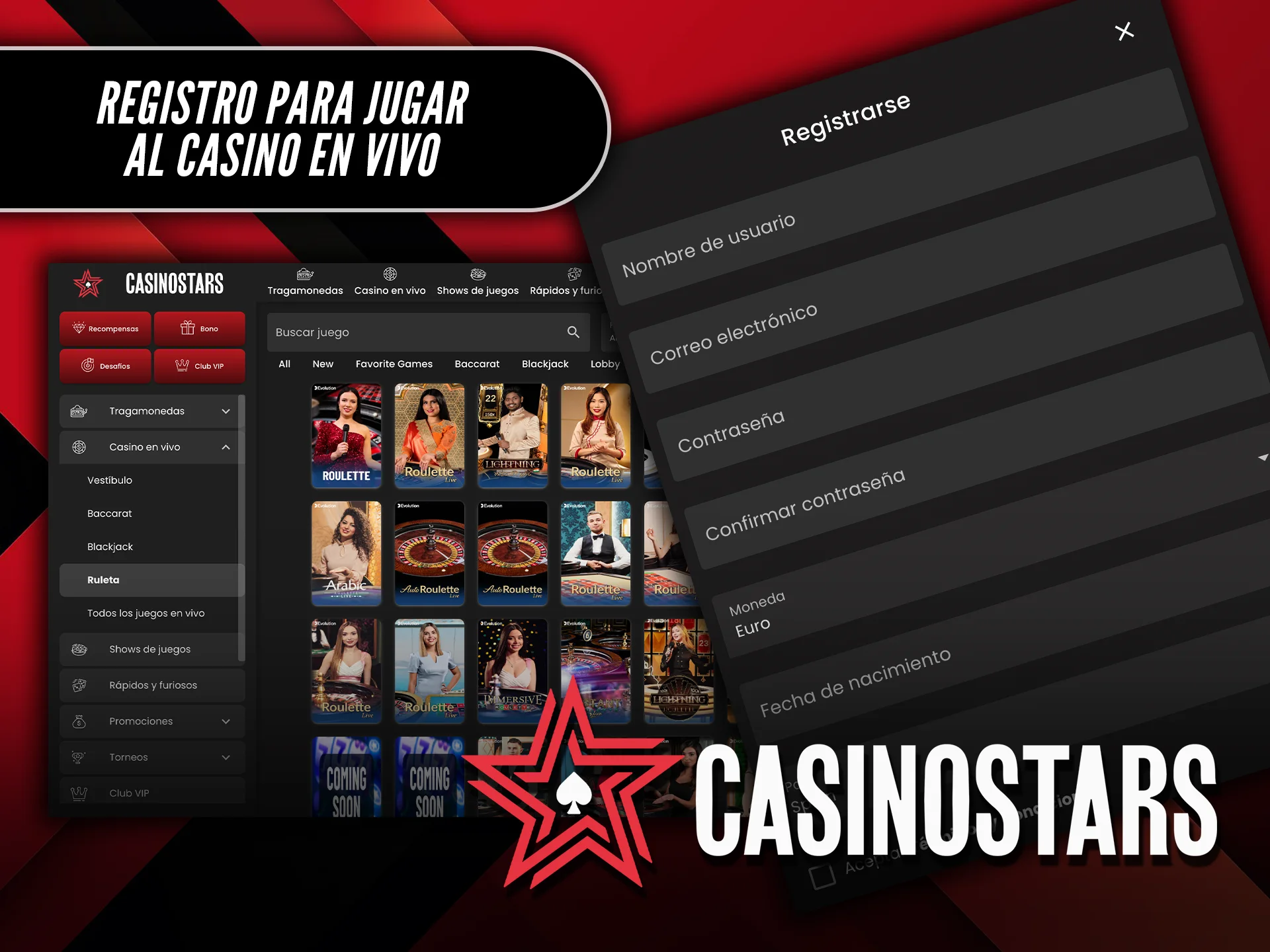 Regístrate en Casinostars y accede al casino en vivo.