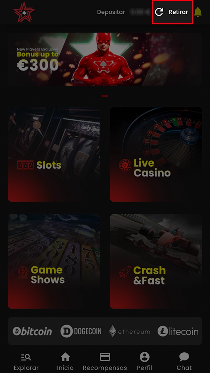 Proceda a la retirada haciendo clic en el botón de Casinostars.