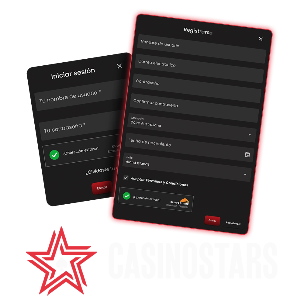 Registre su cuenta para empezar a apostar en Casinostars.