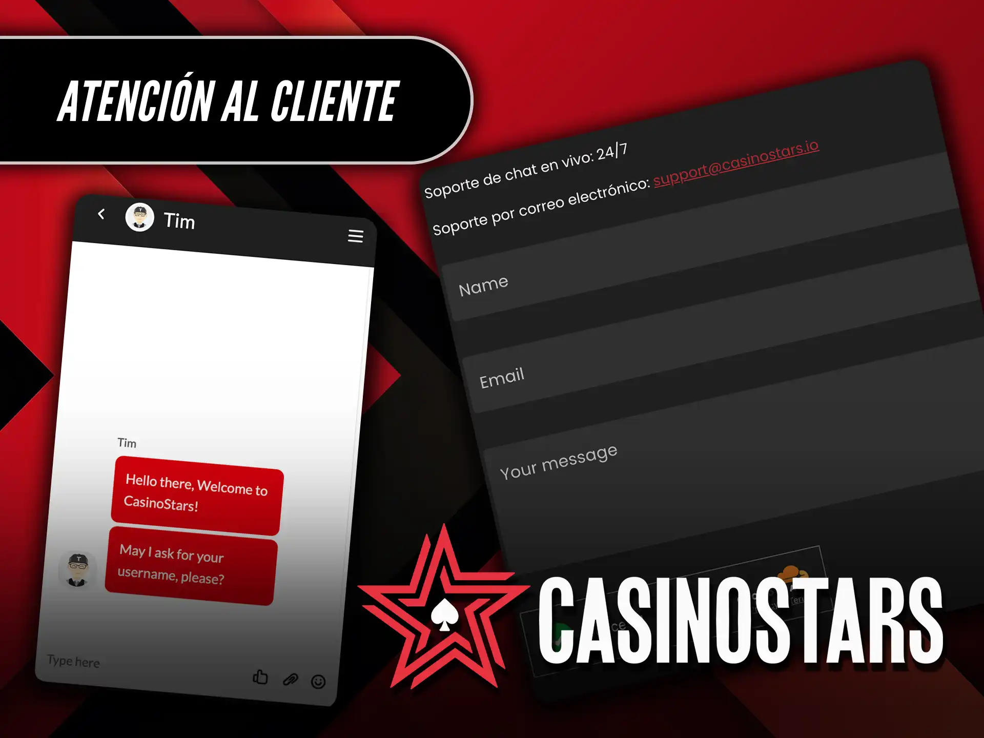 Atención al cliente de Casinostars soporte rápido y eficaz.