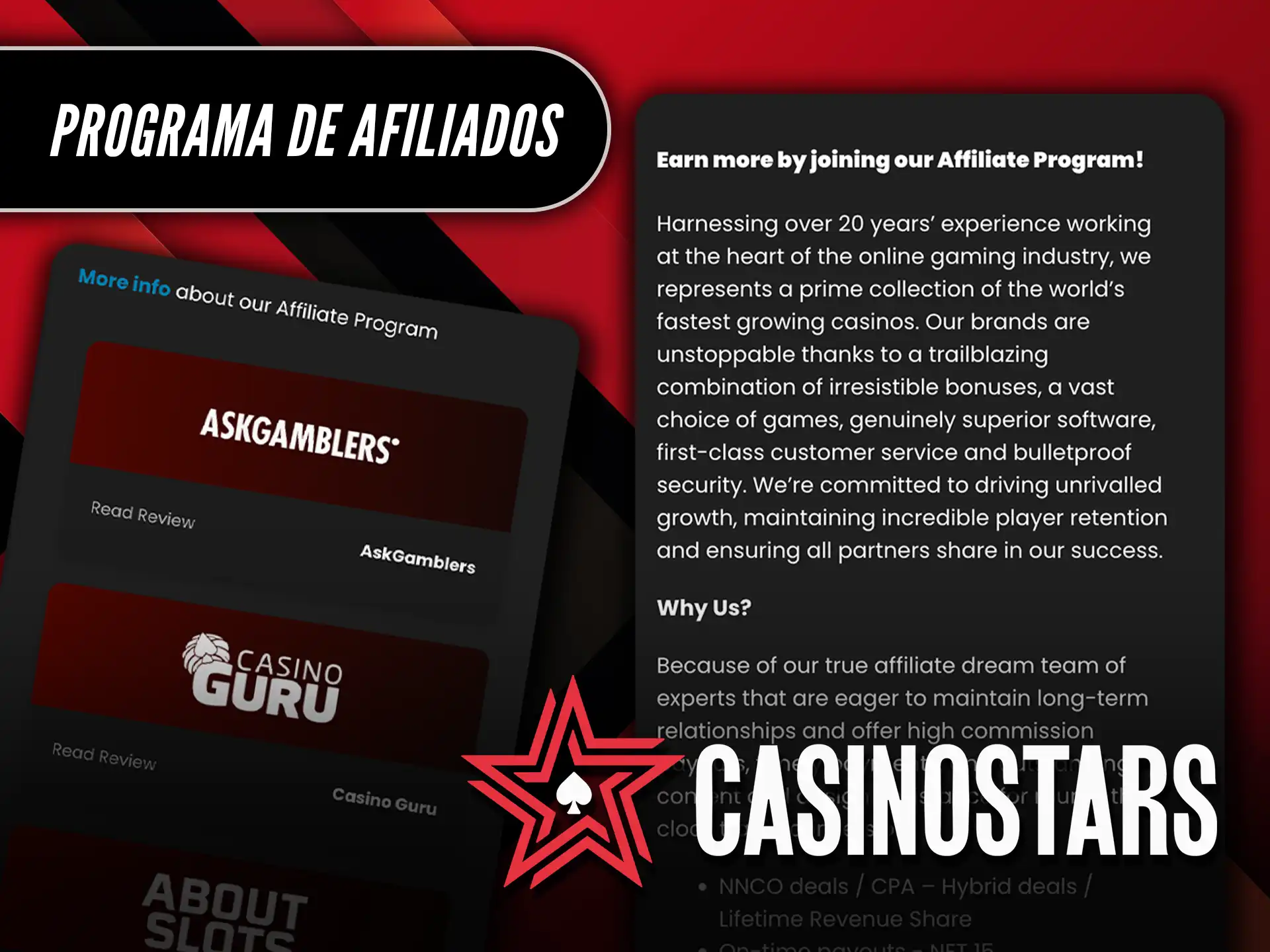 Programa de afiliados de Casinostars convierte tu tráfico en ingresos.