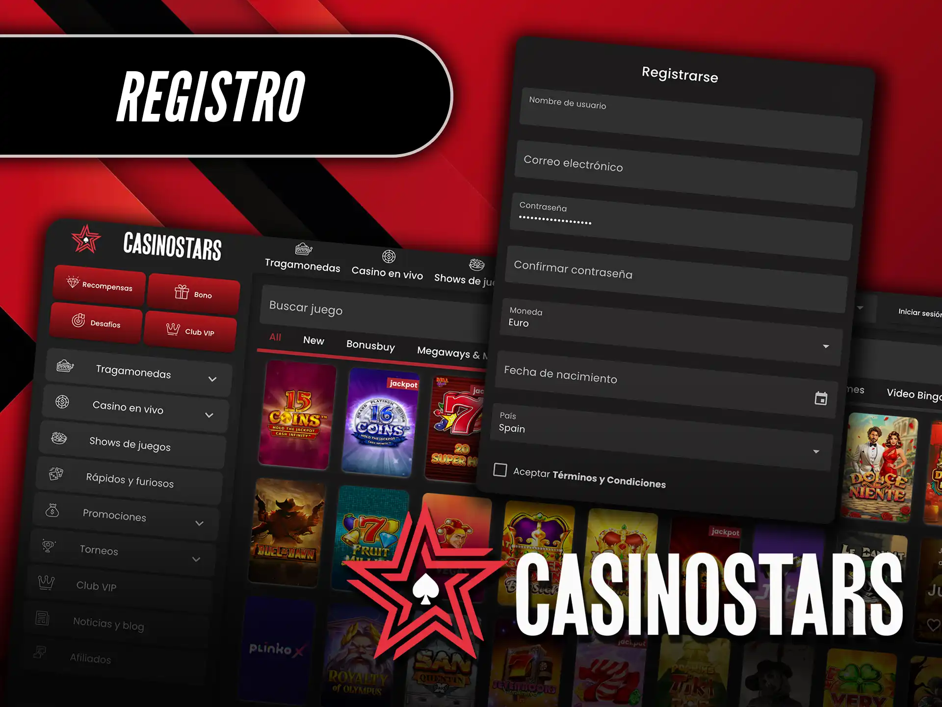 Registro en Casinostars crea tu cuenta y empieza a jugar.