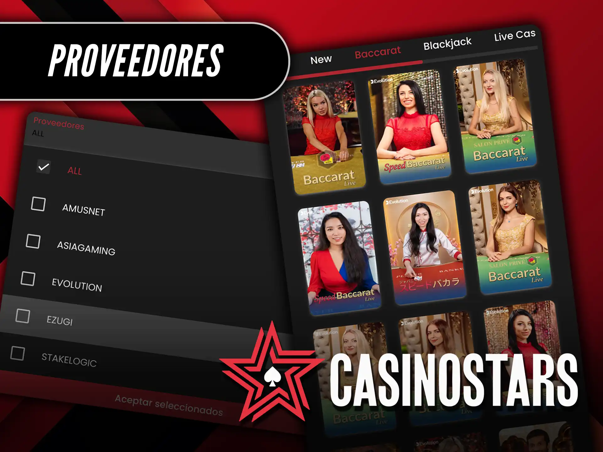 Descubre los Proveedores que ofrecen el mejor Baccarat en vivo en Casino Stars.