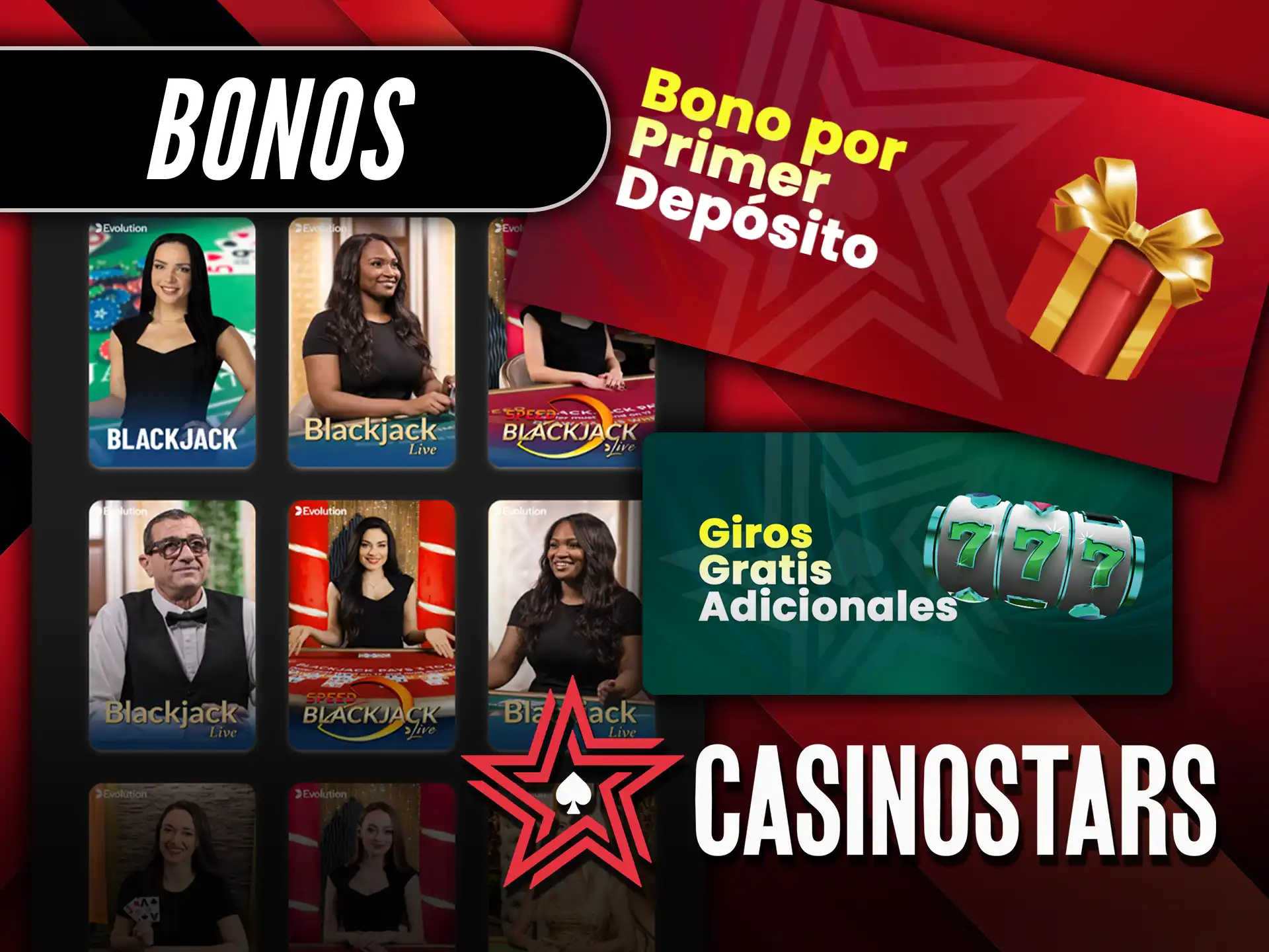 Reclama los Bonos actuales especiales para jugar al Blackjack en vivo en Casino Stars.